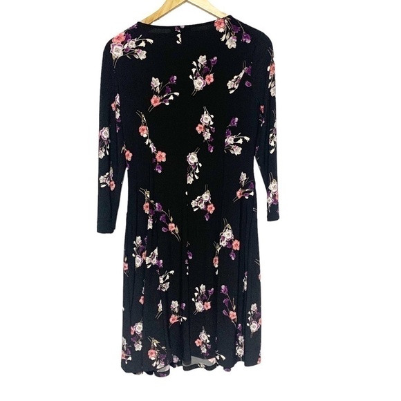 NWOT Chaps Floral Black/Red/Pink Women's 3/4 Sleeves Midi Dress Size L - Picture 4 of 10